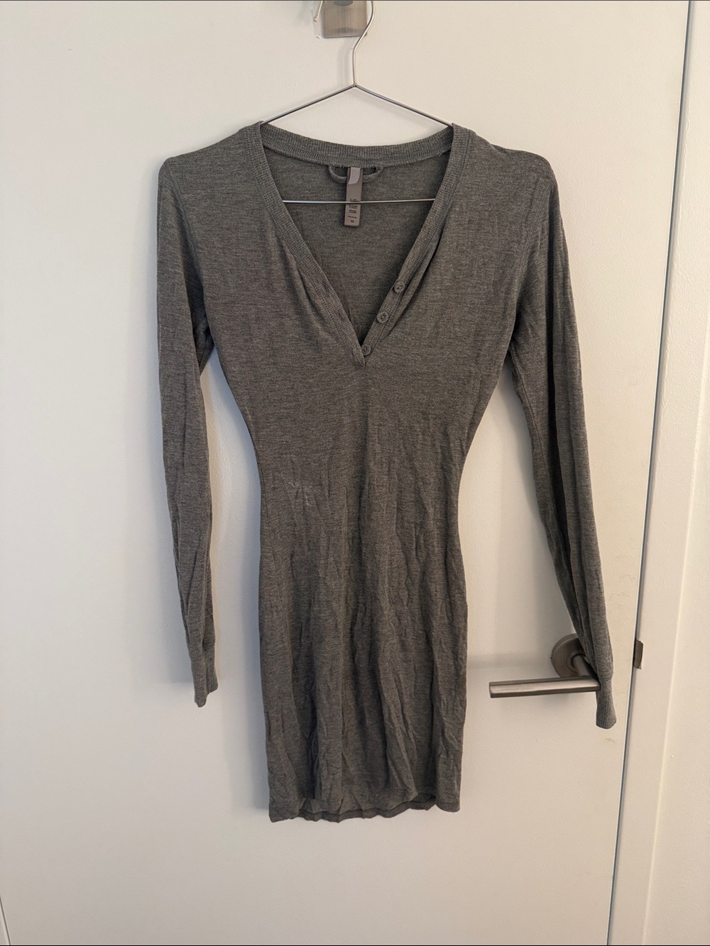 SKIMS Women's Long Sleeve V-Neck Ribbed Knit Dress - Gray
